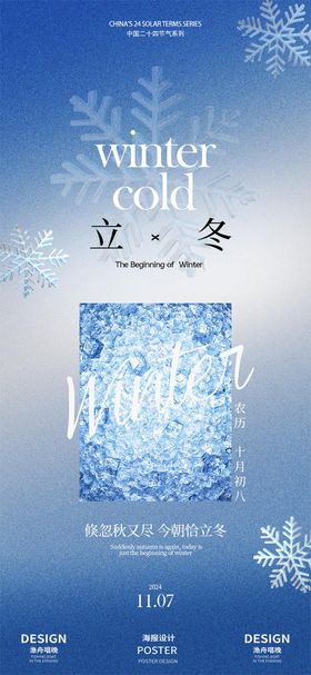 立冬二十四节气海报天雪花简约