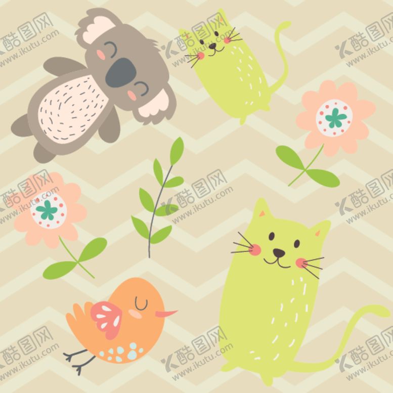编号：53400909210928572498【酷图网】源文件下载-动物主题矢量插画背景