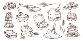 手绘线条烘焙食材插画