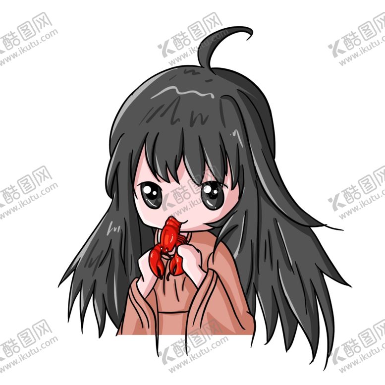 编号：58719807132206238066【酷图网】源文件下载-Q版可爱女生吃小龙虾小龙虾展架