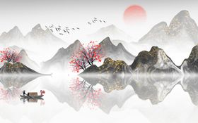 水墨山水背景中国风禅意峦装饰画