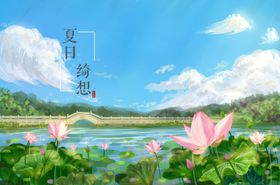 夏天池塘小鱼荷花