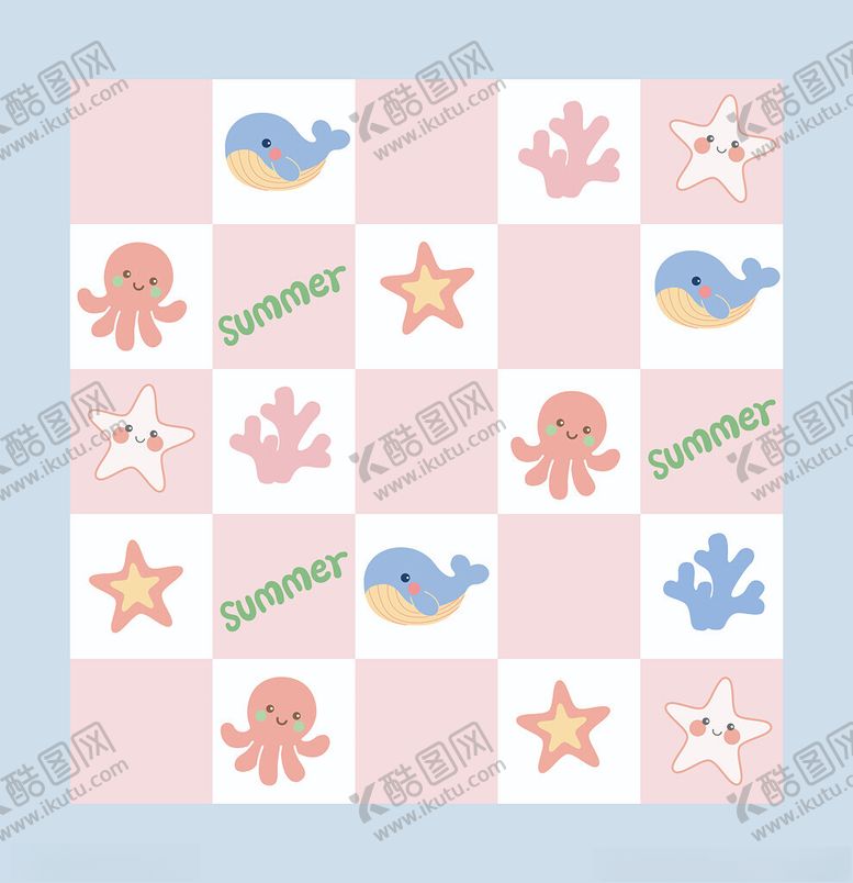 编号：40601906291720475945【酷图网】源文件下载-海洋元素粉色方格图案