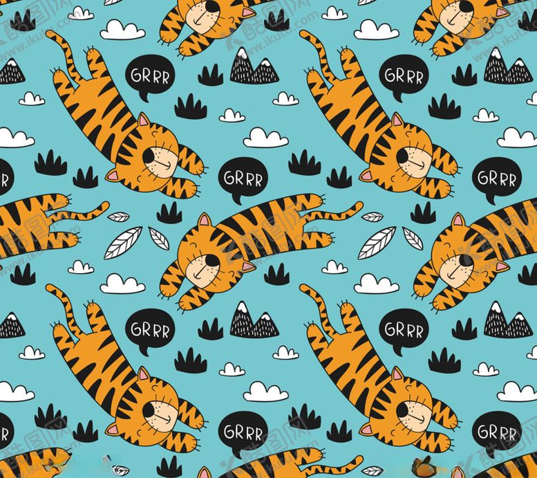 编号：74228909291514344810【酷图网】源文件下载-卡通老虎无缝拼接图