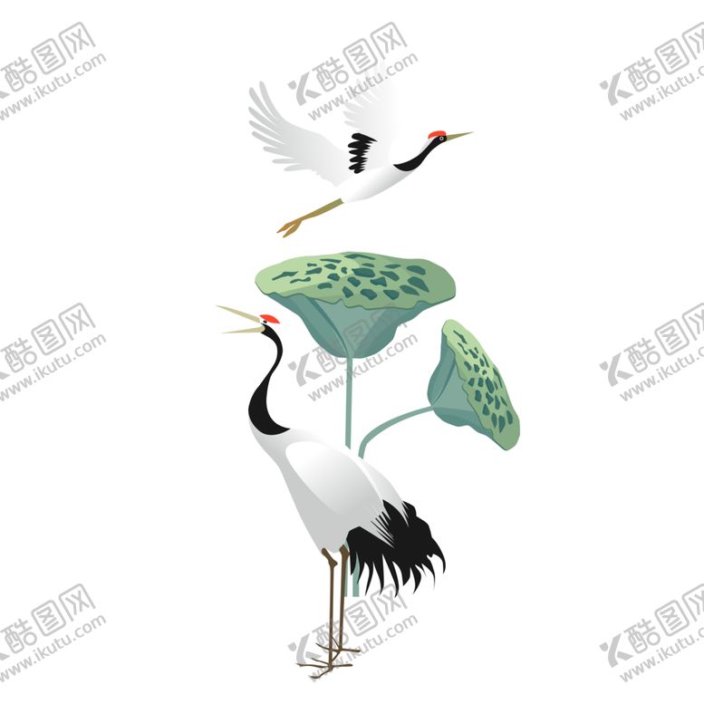 编号：47317704292327355405【酷图网】源文件下载-中国风仙鹤丹顶鹤古风古典元素图