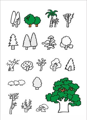 简笔画手绘风植树节树木果树