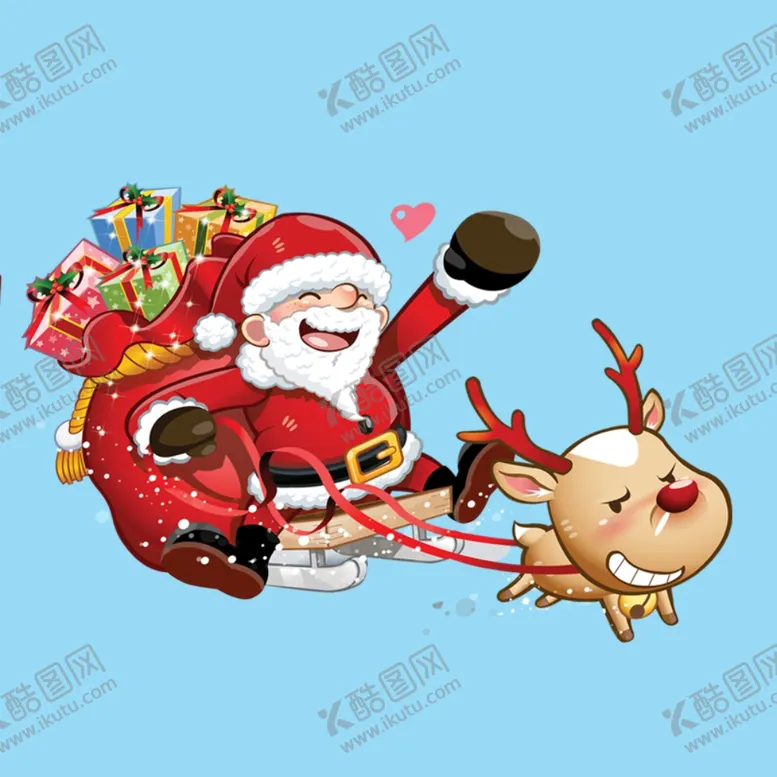 编号：75104404280340159660【酷图网】源文件下载-卡通圣诞老人雪橇麋鹿