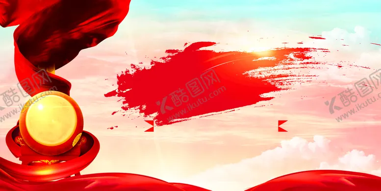 编号：98725410020500254178【酷图网】源文件下载-红色飘带 白云背景图