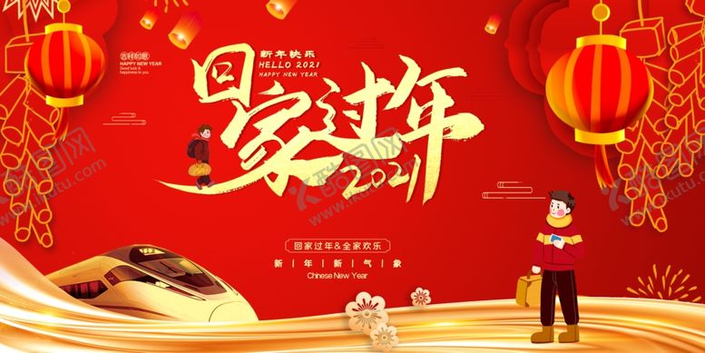 编号：46761804061402047590【酷图网】源文件下载-红色喜庆回家过年牛年春节展板