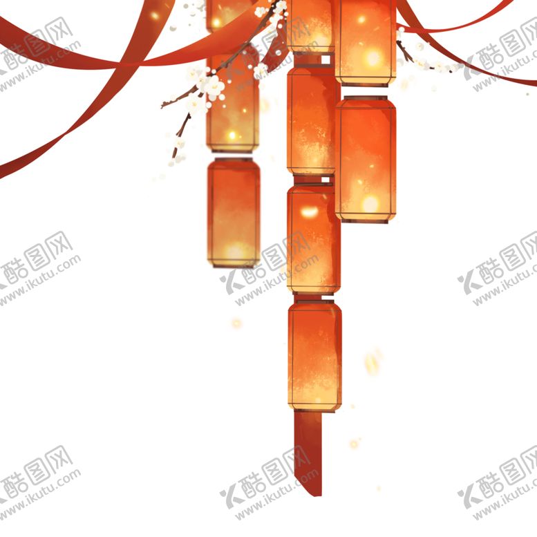 编号：69254601290710449236【酷图网】源文件下载-新年新春春节长灯笼红绸吊饰