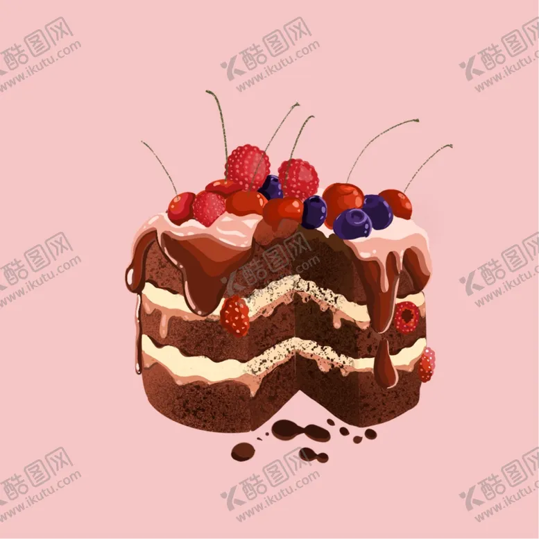 编号：54507906301303348749【酷图网】源文件下载-樱桃蓝莓奶油巧克力蛋糕