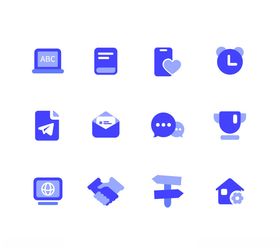 蓝色简约多功能图标集合