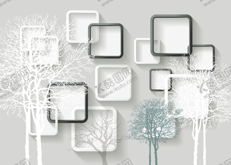 编号：19113111011120551554【酷图网】源文件下载-3D方框抽象树背景墙