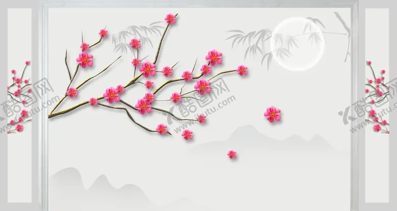 编号：81172606271207081996【酷图网】源文件下载-浮雕花梅花背景墙
