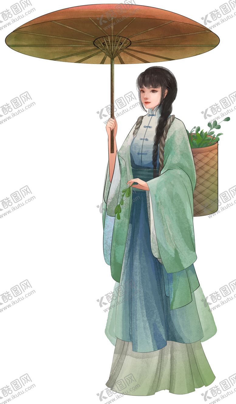 编号：48554402111841094336【酷图网】源文件下载-雨水二十四节气古风女孩撑伞