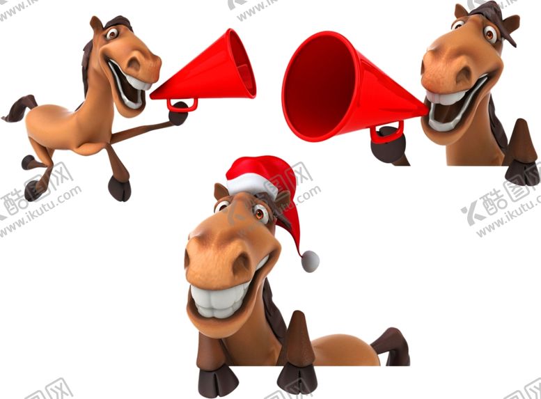 编号：64104409141436137111【酷图网】源文件下载-有特色马的三个表情对着喇叭
