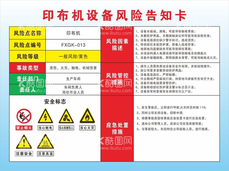 编号：47078411072154496853【酷图网】源文件下载-印布机设备风险告知卡