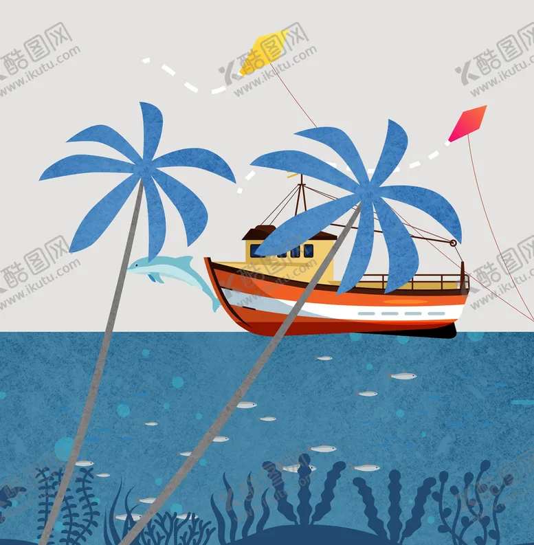 编号：19546009240441366287【酷图网】源文件下载-水彩椰树海景艺术挂画装饰画