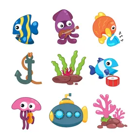 海洋生物卡通底动鱼类底世界