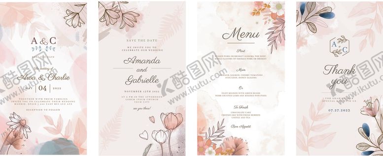 编号：92641010270809294594【酷图网】源文件下载-浪漫花卉婚礼迎宾牌设计