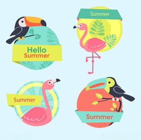 夏日热带风情动物标签