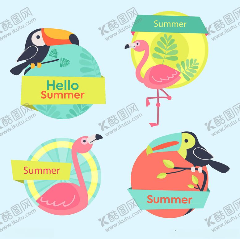 编号：52277412221339294971【酷图网】源文件下载-夏日热带风情动物标签
