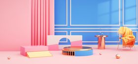 蓝色場景C4D多形