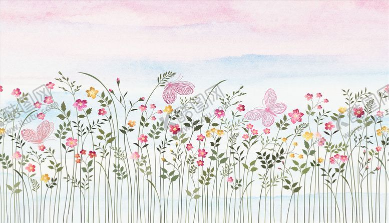 编号：91804306161352292692【酷图网】源文件下载-小碎花蝴蝶背景墙