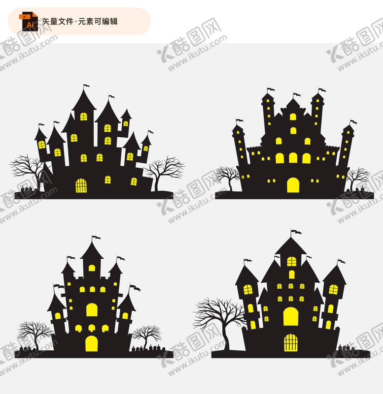 编号：94862309151937410841【酷图网】源文件下载-万圣节恐怖城堡矢量素材吸血鬼魔鬼