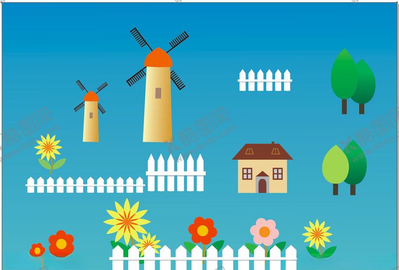 编号：86510410210459246268【酷图网】源文件下载-房子树花朵栅栏