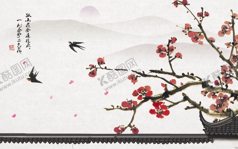 编号：92646010232003101215【酷图网】源文件下载-工笔花鸟梅花背景墙
