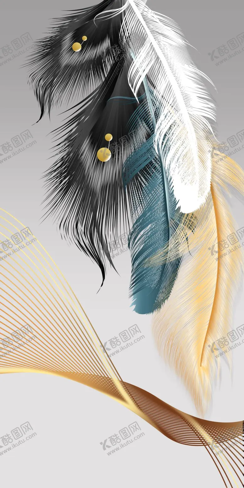 编号：53246010100515079041【酷图网】源文件下载-金色羽毛飘带装饰画