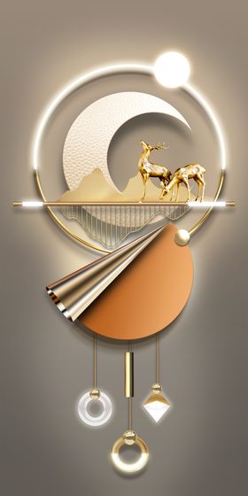 玄关装饰画现代发财鹿新中式