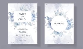 蓝白色花卉婚礼请柬设计