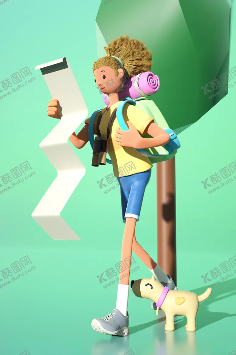 编号：24746801151232336024【酷图网】源文件下载-登山踏青人物绿色3D卡通形象