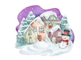彩绘雪中小屋雪人