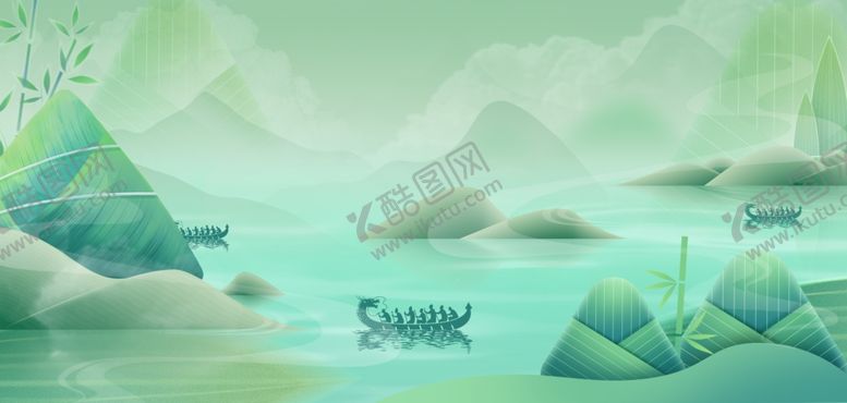 编号：67648805190643335484【酷图网】源文件下载-端午节划龙舟绿色传统节日背景
