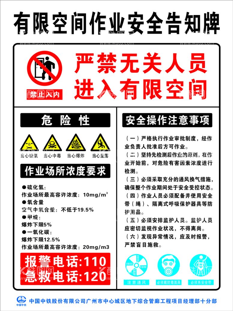 编号：43672912220914286093【酷图网】源文件下载-有限空间作业安全告知牌