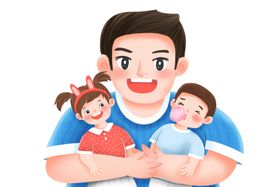 父亲节卡通亲子插画png素材