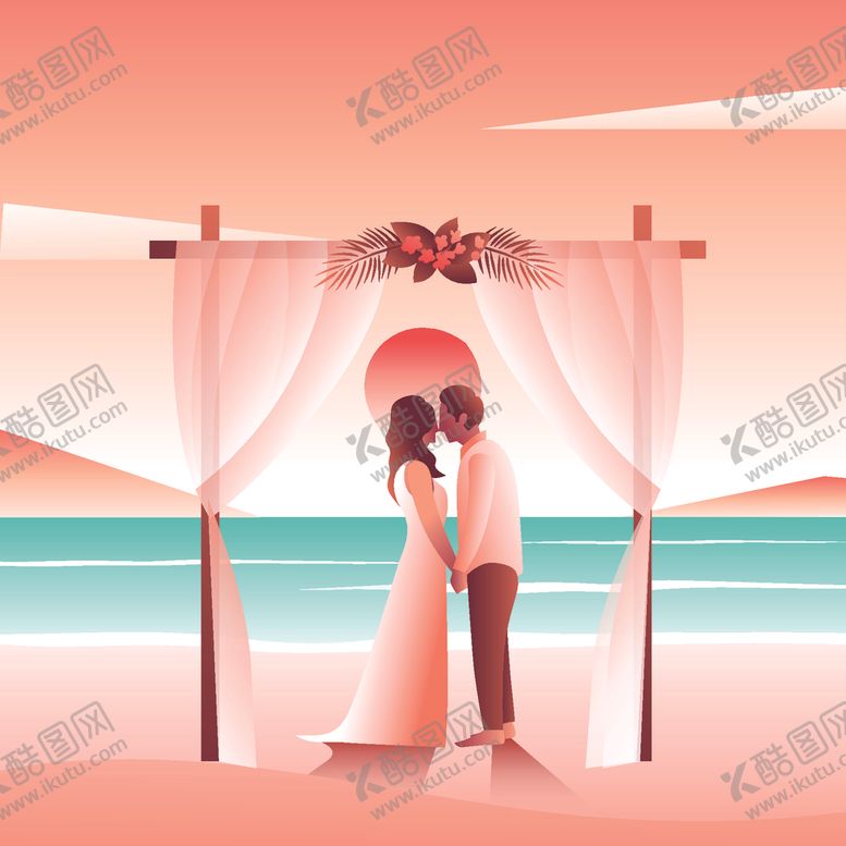 新郎新娘人物手绘七夕海报告白日