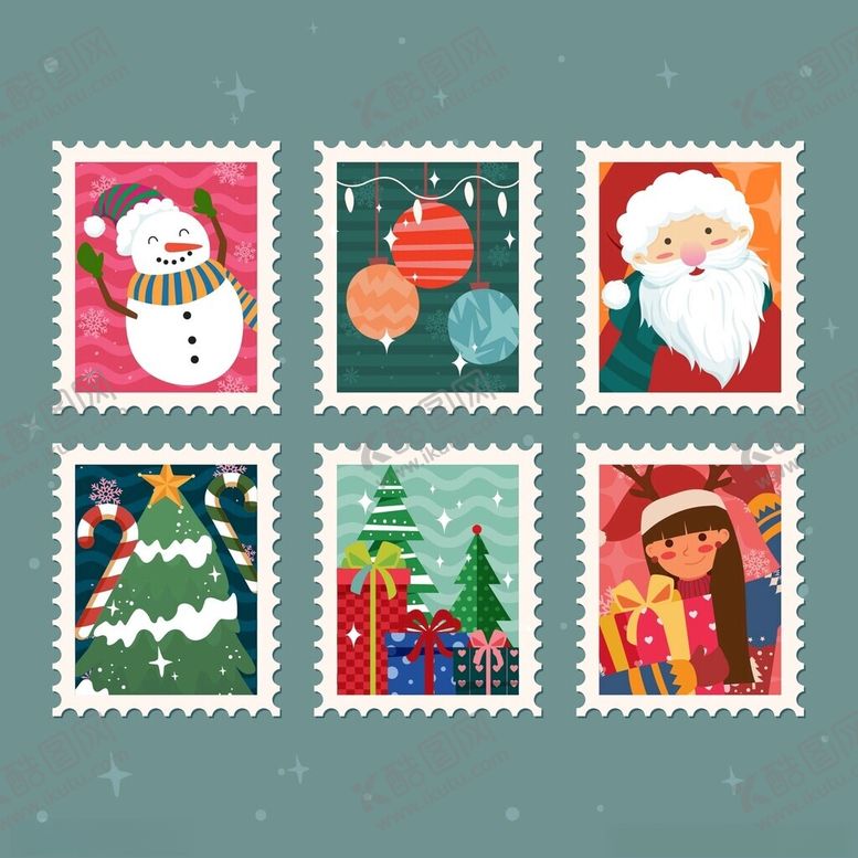 编号：54254311172253589197【酷图网】源文件下载-圣诞主题邮票图案设计