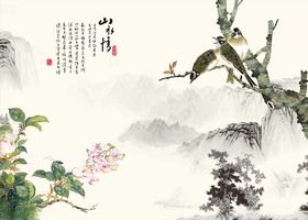 山水画山水情背景墙