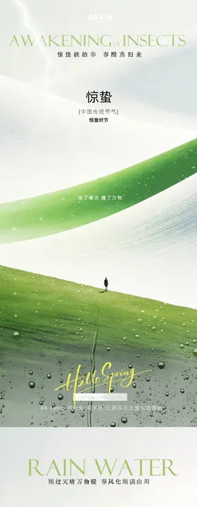 雨水惊蛰意境插画海报