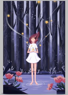 森林中的梦幻白衣少女