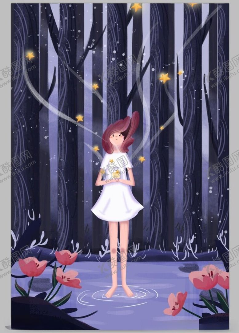 编号：89844704081856064218【酷图网】源文件下载-森林中的梦幻白衣少女