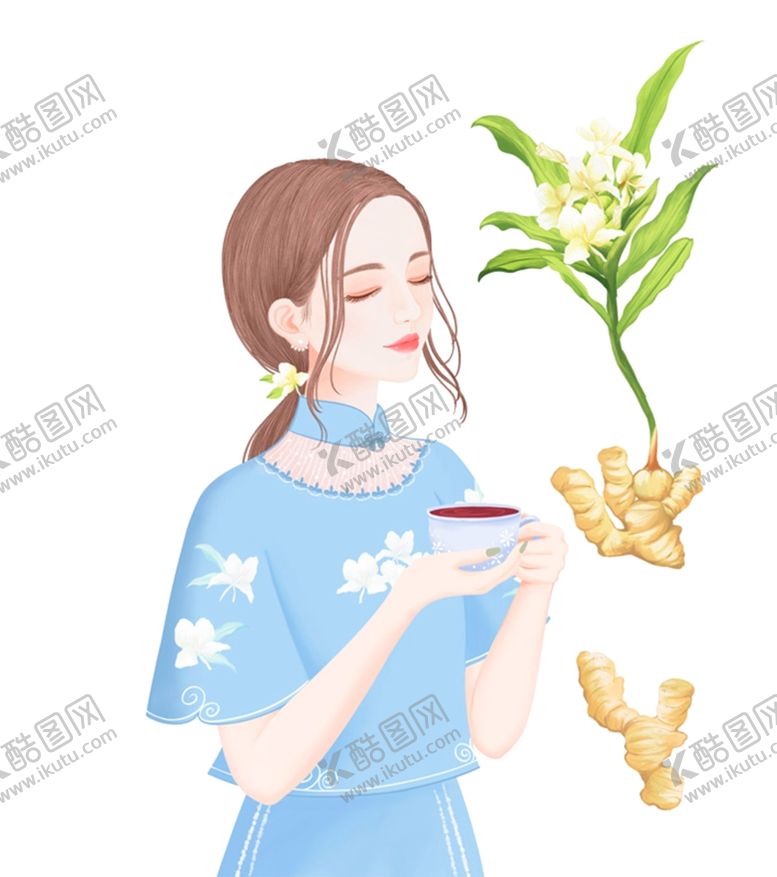 编号：87940110271911247108【酷图网】源文件下载-手绘姜茶美女插画
