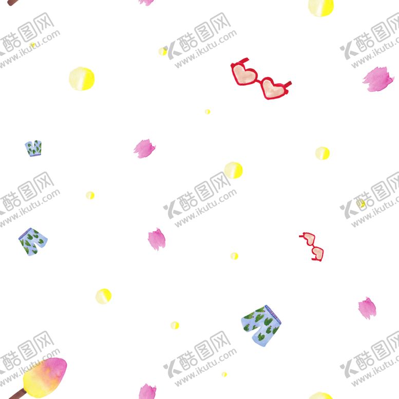 编号：90003009270720166010【酷图网】源文件下载-夏季可爱手绘水彩无缝插图