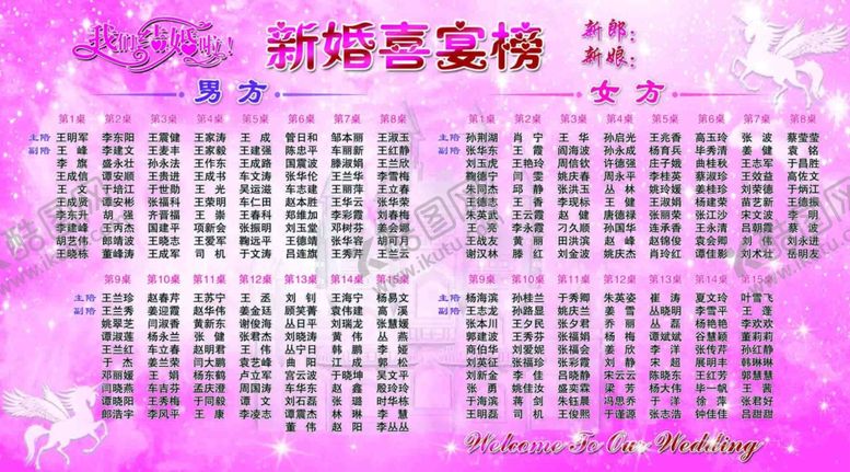 编号：55084710262312455105【酷图网】源文件下载-新婚喜宴榜
