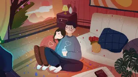 情侣人物插画卡通合成素材