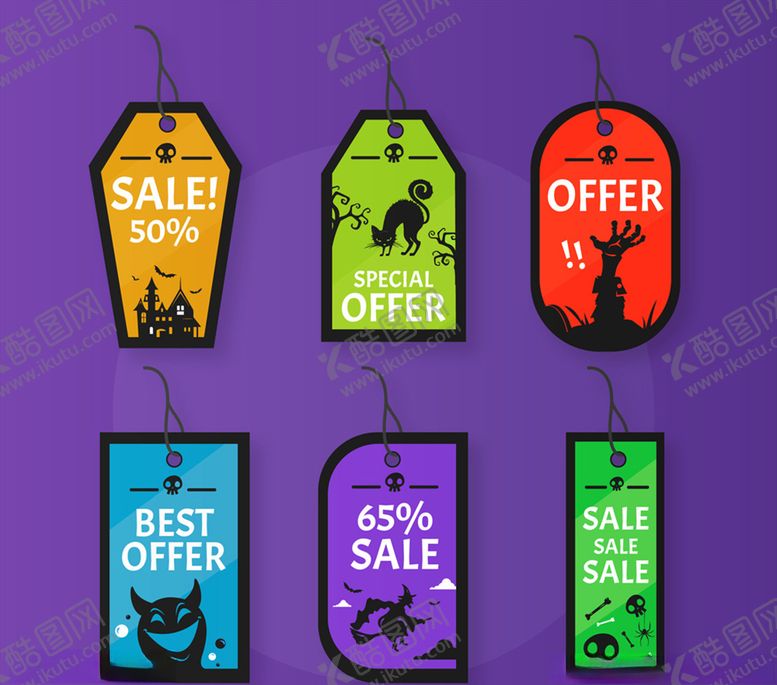 编号：37344109101356106911【酷图网】源文件下载-6款彩色万圣节促销吊牌设计
